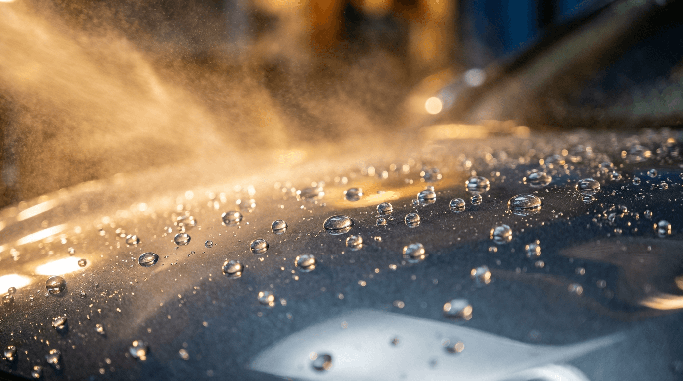 Water beading on protected and waxed car paint surface