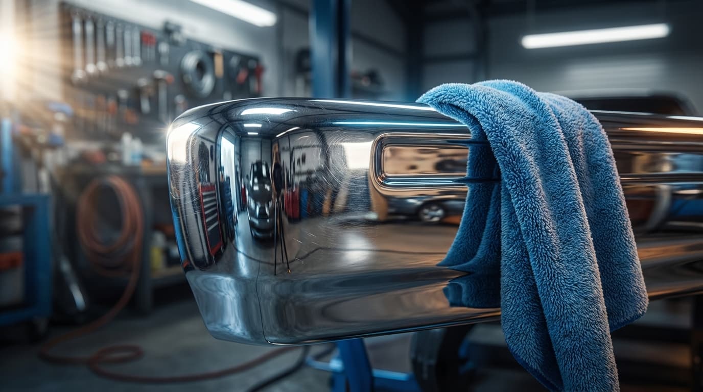 Technician detailing and polishing vehicle wheel and rim