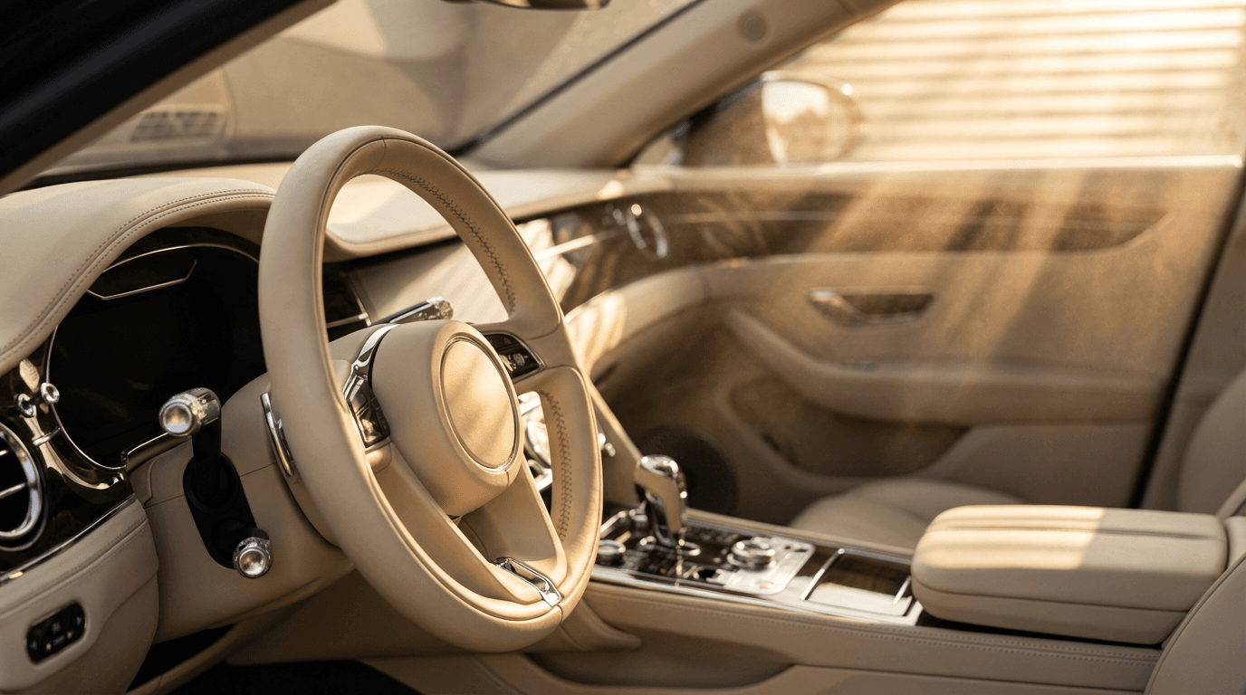 Interior detailing of leather seats with soft brush technique